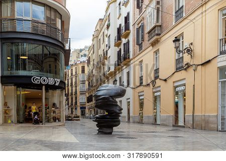 Malaga, Spain - May 24, 2019: Points Of View Sculpture By British Artist Tony Cragg In The City Cent