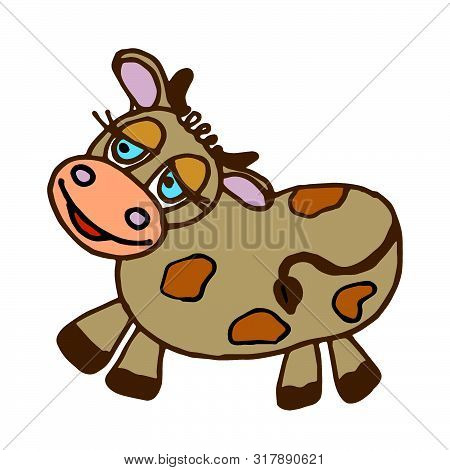 Vector Illustration Of Spotted Cow On White Background
