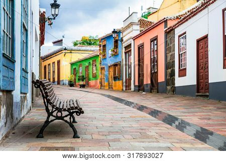 Charming colorful streets of old colonial town los Llanos di aridane in la Palma. Canary islands