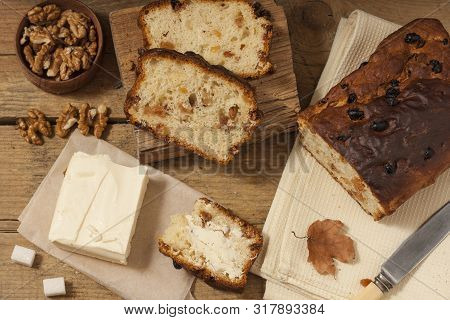 Barmbrack Or Bairin Breac Is A Traditional Irish Sweet Yeast Bread With Grapes And Raisins, Often Ea