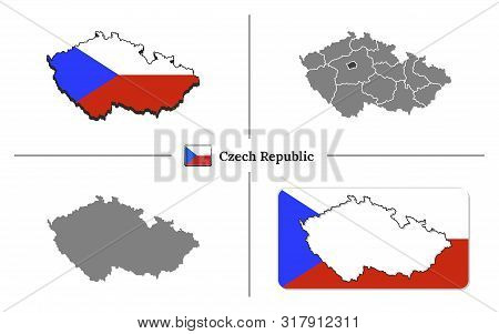 Map Of Czech Republic With National Flag And State Regions In Vector Set