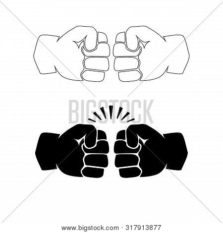 Two Clenched Fists Bumping. Conflict, Protest, Brotherhood Or Clash Concept Vector Illustration