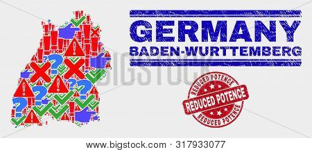 Sign Mosaic Baden-wurttemberg Land Map And Seal Stamps. Red Round Reduced Potence Distress Seal Stam