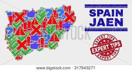 Symbolic Mosaic Jaen Spanish Province Map And Seal Stamps. Red Rounded Expert Tips Distress Seal Sta