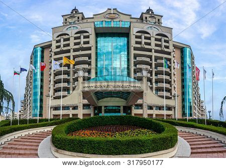 Pomorie, Bulgaria - June 25, 2019: The Multi-storey Facade Of The Modern Five-star Hotel Seaside Res