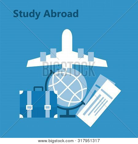 Study Abroad Conceptual Vector Illustration With Flight And Tickets
