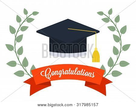 Graduation Hat With Olive Brance Poster Template, Vector Illustration