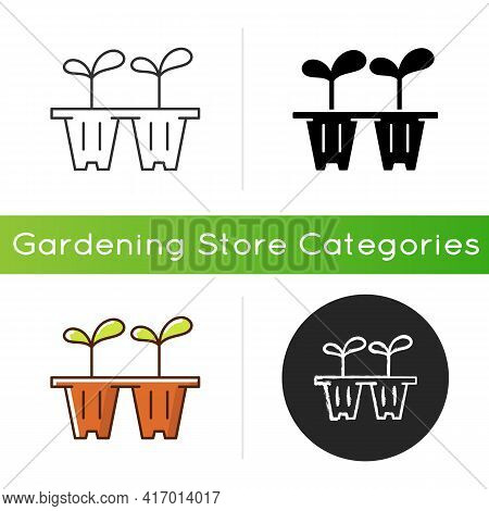 Seedling Trays Icon. Temporary Containers That Hold Plants From Seed To Seedling Stage. Seeds Are Tr