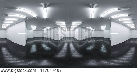 Full 360 Equirectangular Spherical Panorama View Of Technology Concept Futuristic White Wall Buildin