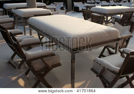 Table In Street Cafe On Winter
