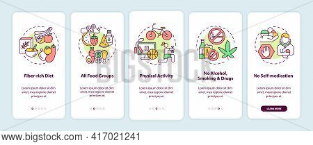 Liver Health Requirements Onboarding Mobile App Page Screen With Concepts. Fiber-rich Diet Walkthrou