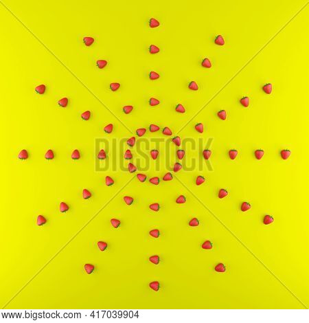 Summer Is Coming 3d Illustration. Describing The Sun Through Strawberries. Fresh Food, Healthy Eatin