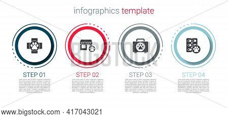 Set Veterinary Clinic, Hospital, Pet First Aid Kit And Dog Pill. Business Infographic Template. Vect