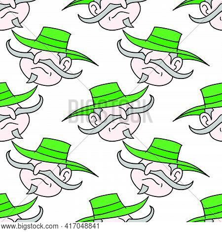 Cowboy Oldman Seamless Pattern Textile Print. Great For Summer Vintage Fabric, Scrapbooking, Wallpap