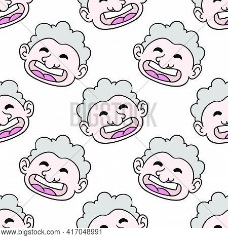 Smile Oldman Head Seamless Pattern Textile Print. Great For Summer Vintage Fabric, Scrapbooking, Wal