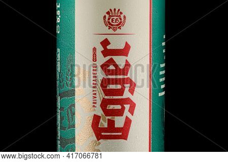Lviv, Ukraine - April 08, 2021: Egger Austrian Beer In A Tin Can