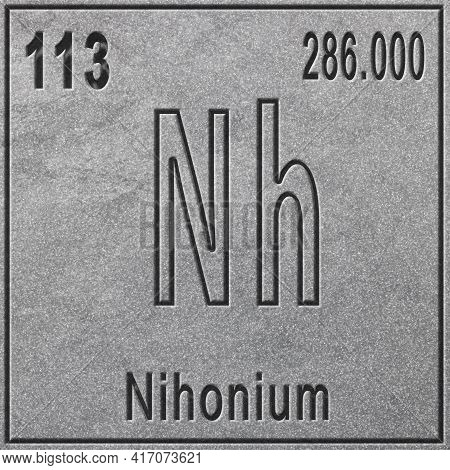 Nihonium Chemical Element, Sign With Atomic Number And Atomic Weight, Periodic Table Element, Silver