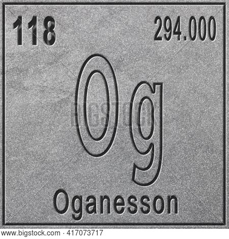 Oganesson Chemical Element, Sign With Atomic Number And Atomic Weight, Periodic Table Element, Silve