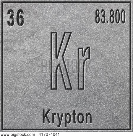Krypton Chemical Element, Sign With Atomic Number And Atomic Weight, Periodic Table Element, Silver 