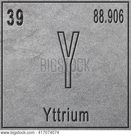 Yttrium Chemical Element, Sign With Atomic Number And Atomic Weight, Periodic Table Element, Silver 