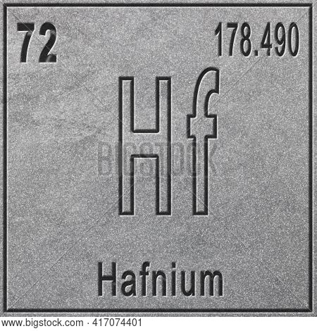 Hafnium Chemical Element, Sign With Atomic Number And Atomic Weight, Periodic Table Element, Silver 