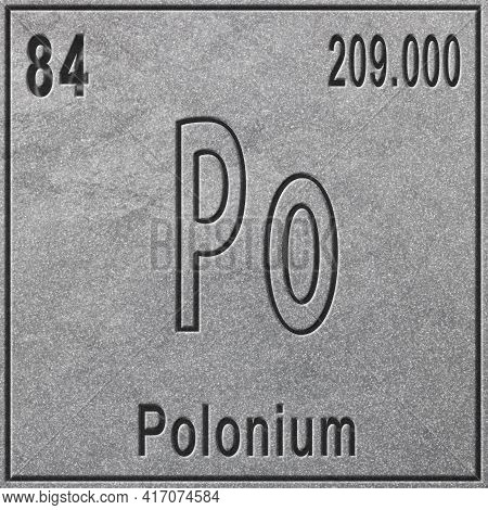 Polonium Chemical Element, Sign With Atomic Number And Atomic Weight, Periodic Table Element, Silver