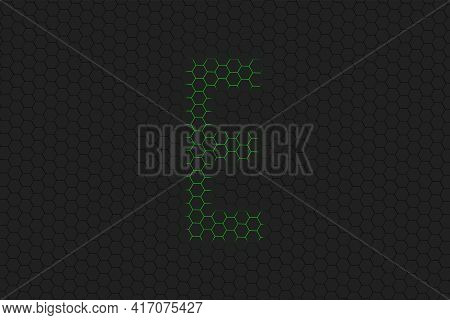 Epsilon Sign. Epsilon Letter, Greek Alphabet Symbol, Green Hexagon