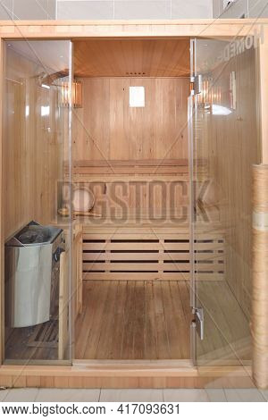 Beautiful Small Wooden Sauna Indoor Interior Relax Regenerate