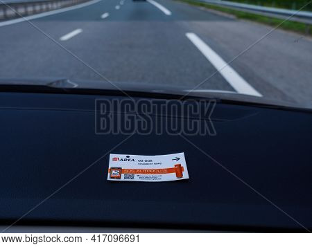 Chambery, France - Aug 15, 2017: Ticket Of Toll Road Operated By Area In Chambery Nord Placed On The