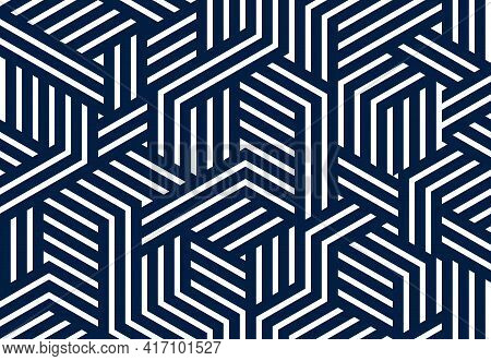 Geometric 3D Seamless Pattern With Lined Cubes, Stripy Boxes Blocks Vector Background, Architecture