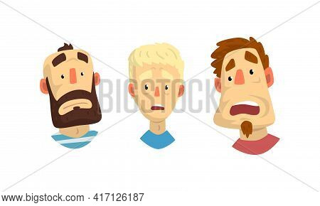 Man Head Showing Facial Expression With Raised Eyebrows And Open Mouth Vector Set