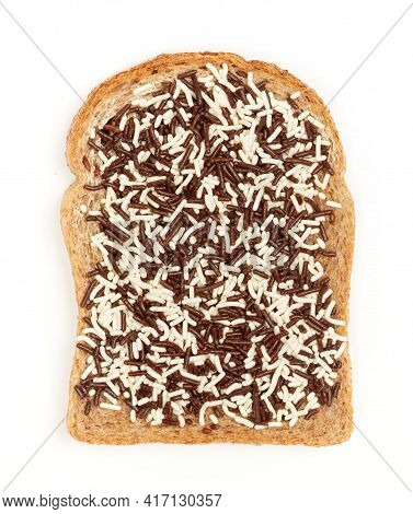 Typical Dutch Lunch; Bread With Chocolate Sprinkles (hagelslag), Isolated