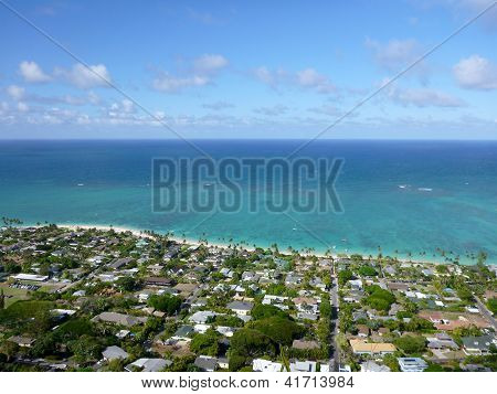 Lanikai cidade, praia e Oceano Pacífico