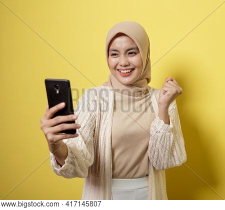 Woman Hijab With A Video Calling Phone Expression