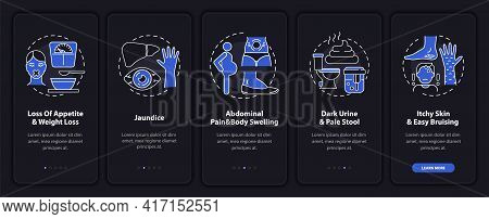 Hepatic Failure Signs Onboarding Mobile App Page Screen With Concepts. Jaundice, Belly Pain Walkthro