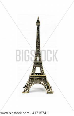Bronze Eiffel Tower Toy Isolated On White Background