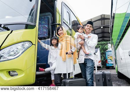 Muslim Holiday Trip Riding A Bus Together With Family