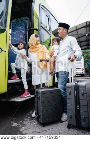 Muslim Holiday Trip Riding A Bus Together With Family