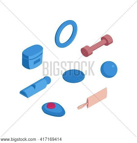 Isometric Dog Training Cynologist Composition With Isolated Icons Of Toys And Tools For Dog Training