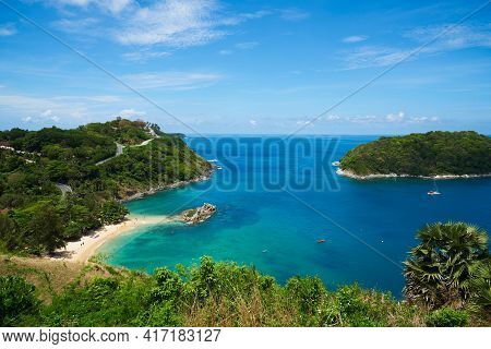 Scene Of Leam Phromthep, Phuket From View Point And Blue Sky Background