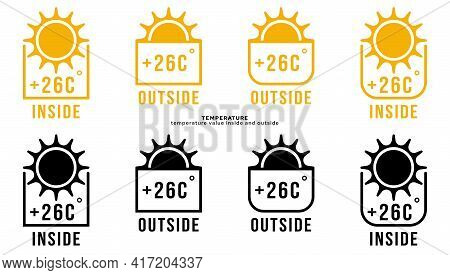 Conceptual Symbols - Temperature Value Inside And Outside. Inside And Outside Sun Icon With Temperat