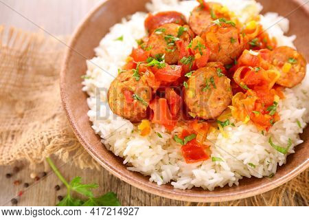 creole dish- rougail saucisse and rice