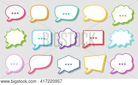 Retro Sketch Speech Bubble Icon Set. Cartoon Pop Art Bubbles With Colorful Contour. Vector Design Fu