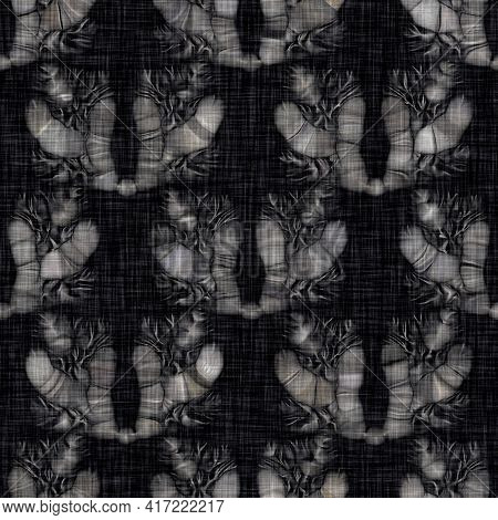 Rustic Blotched Charcoal Grey French Linen Woven Texture Background. Blobby Neutral Old Vintage Clot