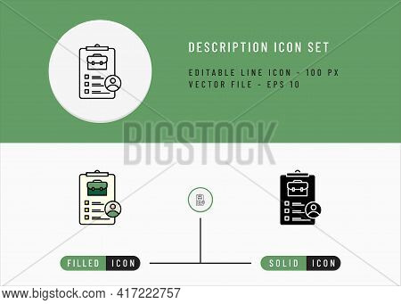 Description Icons Set Editable Stroke Vector Illustration. Employment Business Symbol. Icon Line Sty