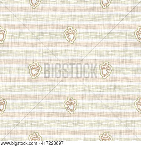 Seamless Linen Acorn Blockprint Pattern Background. Calm Pale Tonal Pastel Color Wallpaper. Simple M