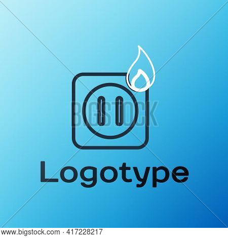 Line Electric Wiring Of Socket In Fire Icon Isolated On Blue Background. Electrical Safety Concept. 