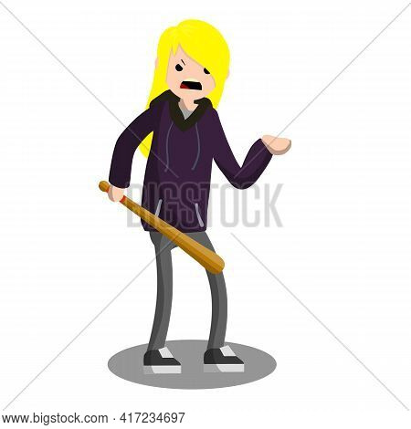 Man With Baseball Bat Is Extorting Money. Hand Holding Green Cash. Problem Of Urban Security. Thief 