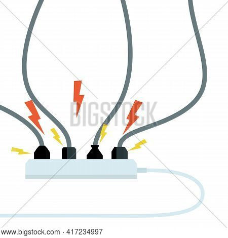 Electrical Circuit. Shock, Red Lightning And Yellow Sparks From The Outlet. Connector And Plug. Syst