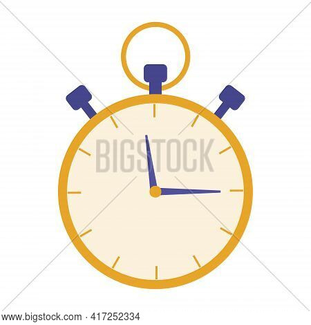 Vector Illustration Of Stopwatch In Orange And Blue Colors. Simple Flat Style
